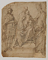 Madonna and Child with Saints Martin and Maurice (?), Follwer of Gaudenzio Ferrari (Italian, Valduggia 1475/80–1546 Milan), Pen and ink in two shades of brown, over black chalk.