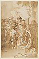 The Baptism of Christ (with Christ Standing at Left Center, His Back Turned, and a Youth Stripping in the Right Foreground), Giovanni Domenico Tiepolo (Italian, Venice 1727–1804 Venice), Pen and brown ink, light brown wash