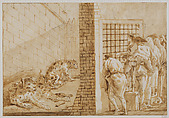The Leopards' Cage at the Menagerie, Giovanni Domenico Tiepolo (Italian, Venice 1727–1804 Venice), Pen and brown ink, brown wash, over black chalk