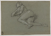 Reclining Female Nude, Domenico Tintoretto (Italian, Venice 1560–1635 Venice), Black and white chalk on blue paper