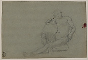 Seated Female Nude, Domenico Tintoretto (Italian, Venice 1560–1635 Venice), Black and white chalk on blue paper
