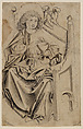 Saint John the Evangelist, Upper Rhine (Switzerland), Pen and blackish brown ink and gray wash over a black chalk underdrawing (still partially visible in the foliate forms of the throne at the upper right), the thin, pale lines of the preliminary ink drawing clearly distinguishable from the thicker, darker ones on top of them, which have dense, felt-like accumulations of tiny strokes in some of the shadows, but are by the same hand; traces of a curved line in black chalk and partly in brush and gray ink in the lower corners and at the upper right., Upper Rhine (Switzerland)