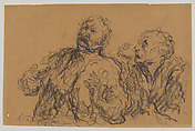 Two Drinkers, Attributed to Honoré Daumier (French, Marseilles 1808–1879 Valmondois), Black chalk on tan wove paper