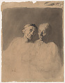 Two Drinkers, Honoré Daumier (French, Marseilles 1808–1879 Valmondois), Pen and ink with wash over charcoal on paper