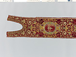 Two Orphrey Sections made into a Hanging or Cover, Silk; metal; hemp plain weave, Spanish