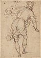 Male Figure Seen from Behind, Alessandro Maganza (Italian, Vicenza 1556–after 1630 Vicenza (?)), Pen and brown ink, over a pencil sketch