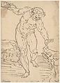 Hercules and the Erymanthian Boar, School of Cambiaso (Italian, 1527–1585), Pen and brown ink, over black chalk underdrawing, Italian