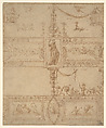 Design for a Grotesque Decoration, Luzio Luzzi (also known as Luzio Romano, Luzio da Todi) (Italian, active Rome, documented 1519–1582), Pen and brown ink, brown wash.