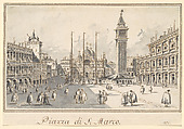 Piazza San Marco, Looking toward the Basilica, Giacomo Guardi (Italian, Venice (?) 1764–1835 Venice (?)), Pen and brown ink, gray wash