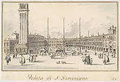 Piazza San Marco, Looking toward the Church of San Gemignano, Giacomo Guardi (Italian, Venice (?) 1764–1835 Venice (?)), Pen and brown ink, gray wash
