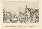 Campo Santi Giovanni e Paolo, Looking Toward the Scuola di San Marco, Giacomo Guardi (Italian, Venice (?) 1764–1835 Venice (?)), Pen and brown ink, brown-gray wash