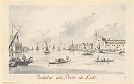The Porto di Lido, with the Fortezza Sant'Andrea on the Left, Giacomo Guardi (Italian, Venice (?) 1764–1835 Venice (?)), Pen and brown ink, gray wash