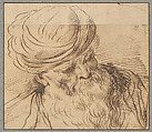 Head of a Man with a Turban, Imitator of Guercino  Italian, Pen and brown ink.