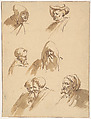 Seven Male Heads, Sebastiano Ricci (Italian, Belluno 1659–1734 Venice), Pen and brown ink, wash