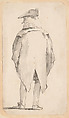 Caricature of a Man Wearing a Wig and a Tricorne, Seen from Behind, Giovanni Battista Tiepolo (Italian, Venice 1696–1770 Madrid), Pen and dark brown ink, brown wash