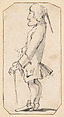 Caricature of a Man Carrying a Stick, Standing in Profile to the Left, Giovanni Battista Tiepolo (Italian, Venice 1696–1770 Madrid), Pen and black ink, gray wash