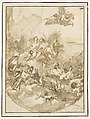 Sketch for a Ceiling with an Allegory of Fortitude and Wisdom, Giovanni Domenico Tiepolo (Italian, Venice 1727–1804 Venice), Pen and brown ink, brown wash, over black chalk