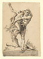Hercules and Antaeus (with a Base Below), Giovanni Domenico Tiepolo (Italian, Venice 1727–1804 Venice), Pen and brown ink, gray wash , over black chalk