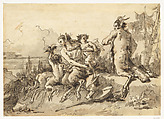 Satyr Family in a Wild Landscape, Giovanni Domenico Tiepolo (Italian, Venice 1727–1804 Venice), Pen and dark brown ink, over pen and lighter ink, with gray wash