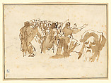 A Saint Preaching, and the Head of an Oriental, Giovanni Domenico Tiepolo (Italian, Venice 1727–1804 Venice), Pen and brown ink, brown wash, over rough black chalk