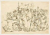 A Crowd of Persons in Antique Roman or Oriental Dress, Gathering at a Pagan Altar, Giovanni Domenico Tiepolo (Italian, Venice 1727–1804 Venice), Pen and brown ink