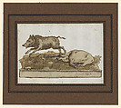 A Boar, Galloping to the Left, and a Sleeping Sow (on the Base), Giovanni Domenico Tiepolo (Italian, Venice 1727–1804 Venice), Pen and brown ink, brown wash, over traces of black chalk