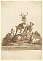 A Stag and Four Hinds on a Grassy Knoll (with Base), Giovanni Domenico Tiepolo (Italian, Venice 1727–1804 Venice), Pen and brown ink, brown wash, over traces of black chalk
