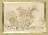 Landscape with Road and Monument, Imitator of Jean Honoré Fragonard (French, Grasse 1732–1806 Paris), Pencil and pale sepia wash