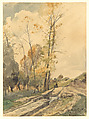 Landscape at Famars, Henri-Joseph Harpignies (French, Valenciennes 1819–1916 Saint-Privé), Watercolor over graphite on beige wove paper