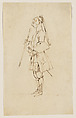 Man with a Long Pigtail and a Stick, Standing in Profile to the Left, Anton Maria Zanetti the Elder (Italian, Venice 1680–1767 Venice), Pen and brown ink