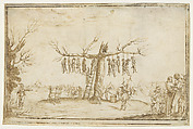 The Hangman's Tree, Imitator of Jacques Callot (French, 1592–1635), Pen and sepia ink., French
