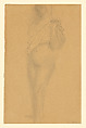 Study of a Nude with Drapery, Auguste Rodin (French, Paris 1840–1917 Meudon), Pencil and bistre on buff wove paper, darkened, with left margin and bottom right torn