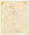 Female Nude with Drapery, Aristide Maillol (French, Banyuls-sur-Mer 1861–1944 Perpignan), Brown conté crayon on polished, buff, wove paper, left edge torn as if from a sketchbook