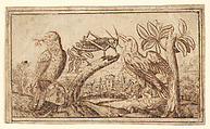 Two Birds and a Cricket, Flanders (seventeenth century), Pen and brown ink, Flemish