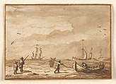 Fishing Boats and a Man with a Net, Allart van Everdingen (Dutch, Alkmaar 1621–1675 Amsterdam), Brush and brown ink