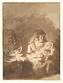 Old Woman with a Baby in her Arms, School of Rembrandt van Rijn (Dutch, 1606–1669), Pen and brown ink, with wash in three shades of brown and gray., Dutch