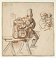 A Hawker Showing an Animal in a Cage to a Woman and Her Child, School of Rembrandt van Rijn (Dutch, 1606–1669), Reed pen and brown ink, pen and gray washes; verso in pen and dark brown ink., Dutch