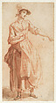 A Young Woman, Full Length, with Her Left Arm Outstretched, Paul Sandby (British, baptized Nottingham 1731–1809 London), Red chalk and red and brown wash