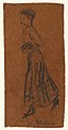 Edith Glackens Walking, William James Glackens (American, Philadelphia, Pennsylvania 1870–1938 Westport, Connecticut), Black chalk on dark brown paper