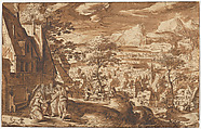 Landscape with Abraham and the Angels, Copy after Hans Bol, Pen and brown ink and a little gray wash, Flemish