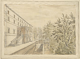 View of the Garden Terrace of the Villa d'Este at Tivoli, Israel Silvestre (French, Nancy 1621–1691 Paris), Pencil, black ink, sepia and gray wash, pale green watercolor.