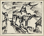Townscape, Maurice de Vlaminck (French, Paris 1876–1958 Reuil-La-Gadelière), Reed pen or wooden stick and black ink and graphite, with black ink border, on off-white wove paper mounted on heavy wove paper, framed with a gilt line