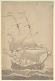 A Dutch Ship in a Strong Breeze, Willem van de Velde I (Dutch, Leiden 1611–1693 London) (and another hand), Brush and gray ink and gray wash over preliminary drawing in pencil.