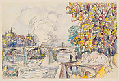 Paris: Pont Royal and the Gare d'Orsay, Paul Signac (French, Paris 1863–1935 Paris), Black crayon and watercolor