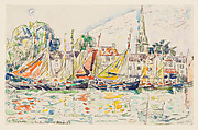 Le Pouliguen: Fishing Boats, Paul Signac (French, Paris 1863–1935 Paris), Black crayon and watercolor