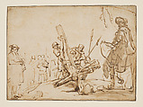 The Martyrdom of Saint Peter, School of Rembrandt van Rijn, Reed pen and brush and brown ink and brown wash., Dutch