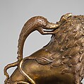 Aquamanile in the Form of a Lion, Bronze; binary copper alloy (approx. 88% copper, approx. 8% tin) hollow cast,
chased, engraved, and gilded., North German, Lubeck (?)