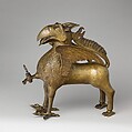 Aquamanile in the Form of a Griffin, Bronze; Ternary copper alloy with a very high content of zinc (approx. 74%
copper, approx. 22% zinc, approx. 2% lead) with natural patina, hollow cast., German, Nuremberg