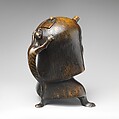 Aquamanile in the Form of a Human Head, Bronze; Ternary copper alloy with a very high percentage of zinc (approx. 68% copper,
approx. 26% zinc, approx. 4% tin), covered with a thin black lacquer patina; traces of cinnabar have been detected on the interior and exterior of the vessel., German or French, Paris (in fourteenth-century Hildesheim style)