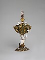 Standing Cup and Cover Supported by an Enchained Turk, Jade (nephrite), aragonite, chalcedony, banded agate, gold, silver gilt, diamonds, rubies, garnets, enamel, and paint., German, perhaps Frankfurt-am-Main